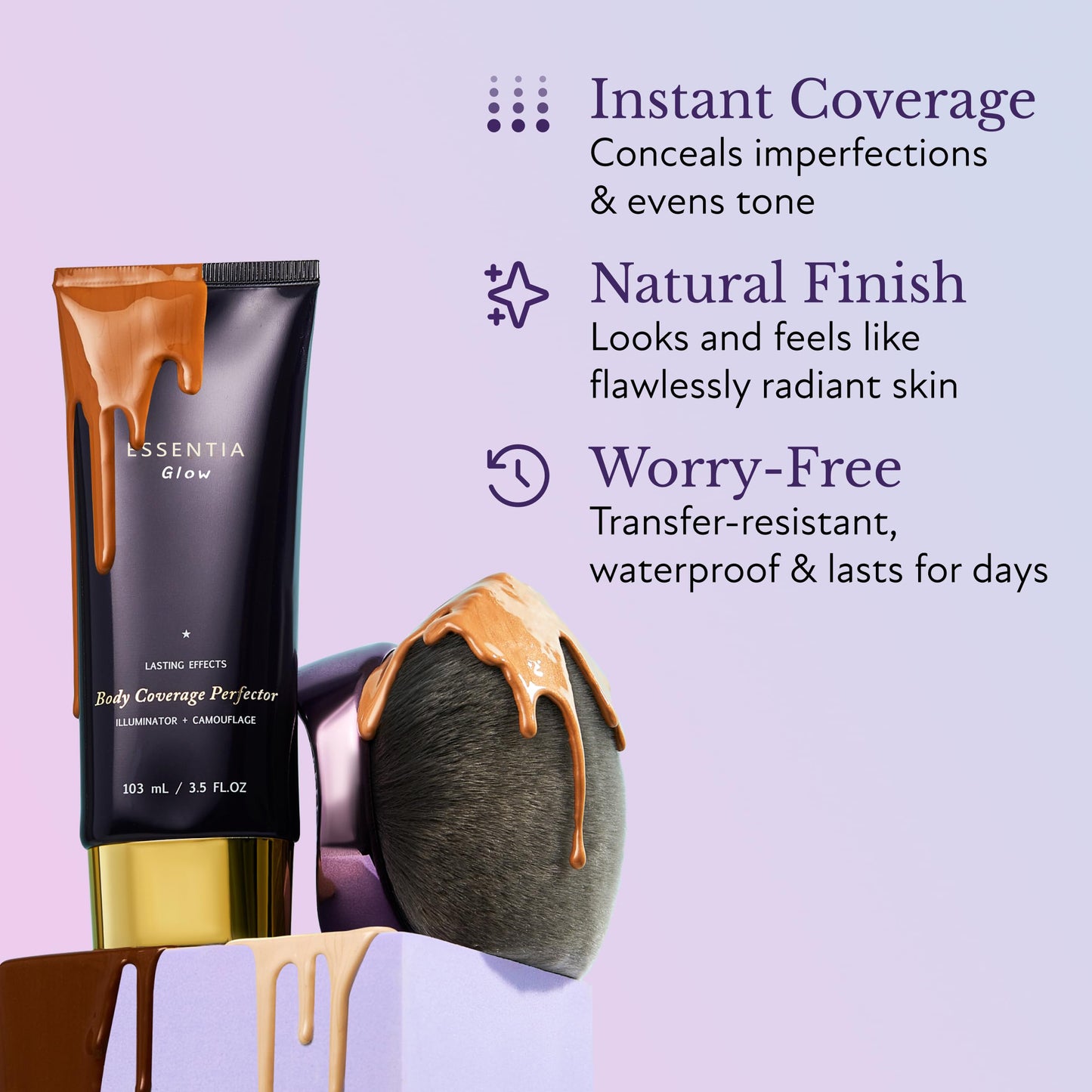 ESSENTIN Glow Body Coverage Perfector - Waterproof Leg & Body Makeup - Tattoo Coverage Makeup - 3.5 oz (free makeup brush)