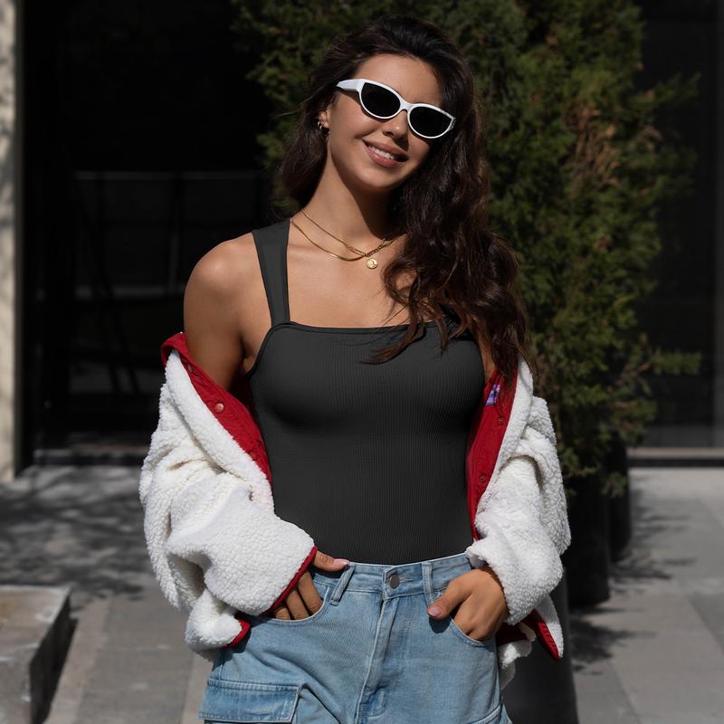 3 Piece Bodysuits For Women Sexy Ribbed Strappy Square Neck Stretch Tank Tops Bodysuits- LAST DAY 40% OFF🔥