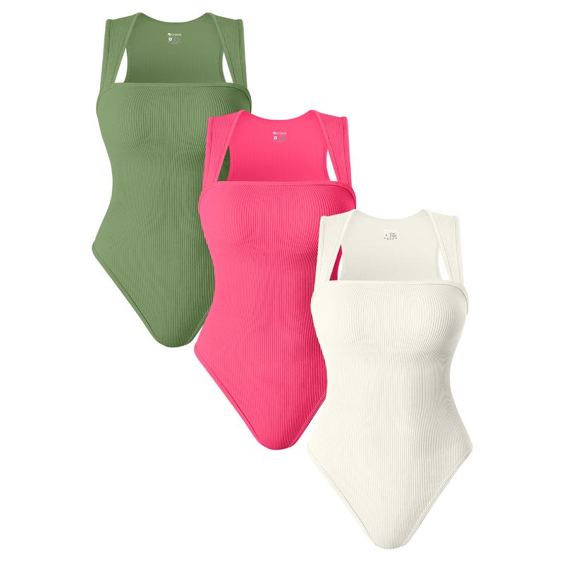 3 Piece Bodysuits For Women Sexy Ribbed Strappy Square Neck Stretch Tank Tops Bodysuits- LAST DAY 40% OFF🔥