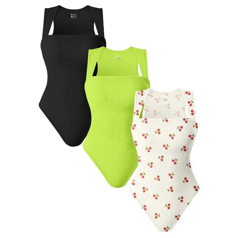 3 Piece Bodysuits For Women Sexy Ribbed Strappy Square Neck Stretch Tank Tops Bodysuits- LAST DAY 40% OFF🔥