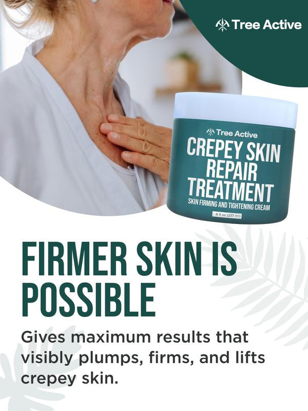 TreeActive Crepey Skin Repair Treatment, 8oz, Firming Cream with Hyaluronic Acid & Shea Butter to Deeply Moisturize & Tighten Wrinkly Dry Crepe Skin, 500+ Uses