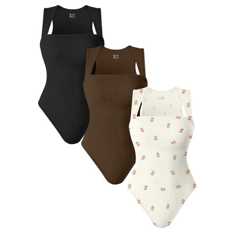 3 Piece Bodysuits For Women Sexy Ribbed Strappy Square Neck Stretch Tank Tops Bodysuits- LAST DAY 40% OFF🔥