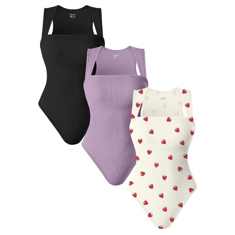 3 Piece Bodysuits For Women Sexy Ribbed Strappy Square Neck Stretch Tank Tops Bodysuits- LAST DAY 40% OFF🔥